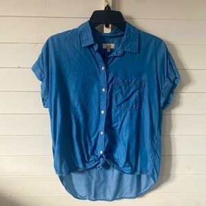 Denim tie front chambray top
